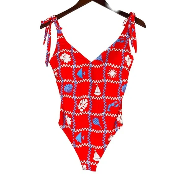 LOFT Beachcomber Plunge Bow Tie One Piece Swimsuit Size M -NWOT - Picture 3 of 9